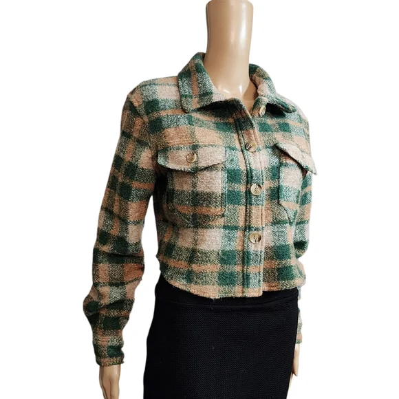 House of Harlow Plaid Wool Blend Crop Jacket Size XS - Picture 3 of 11